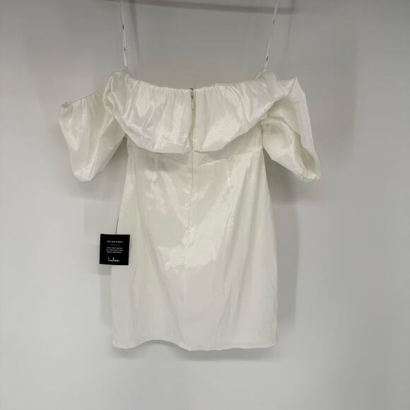 NWT Lulus Fanciful Feat Taffeta Off-The-Shoulder Bodycon Mini Dress White Size L - Picture 3 of 10